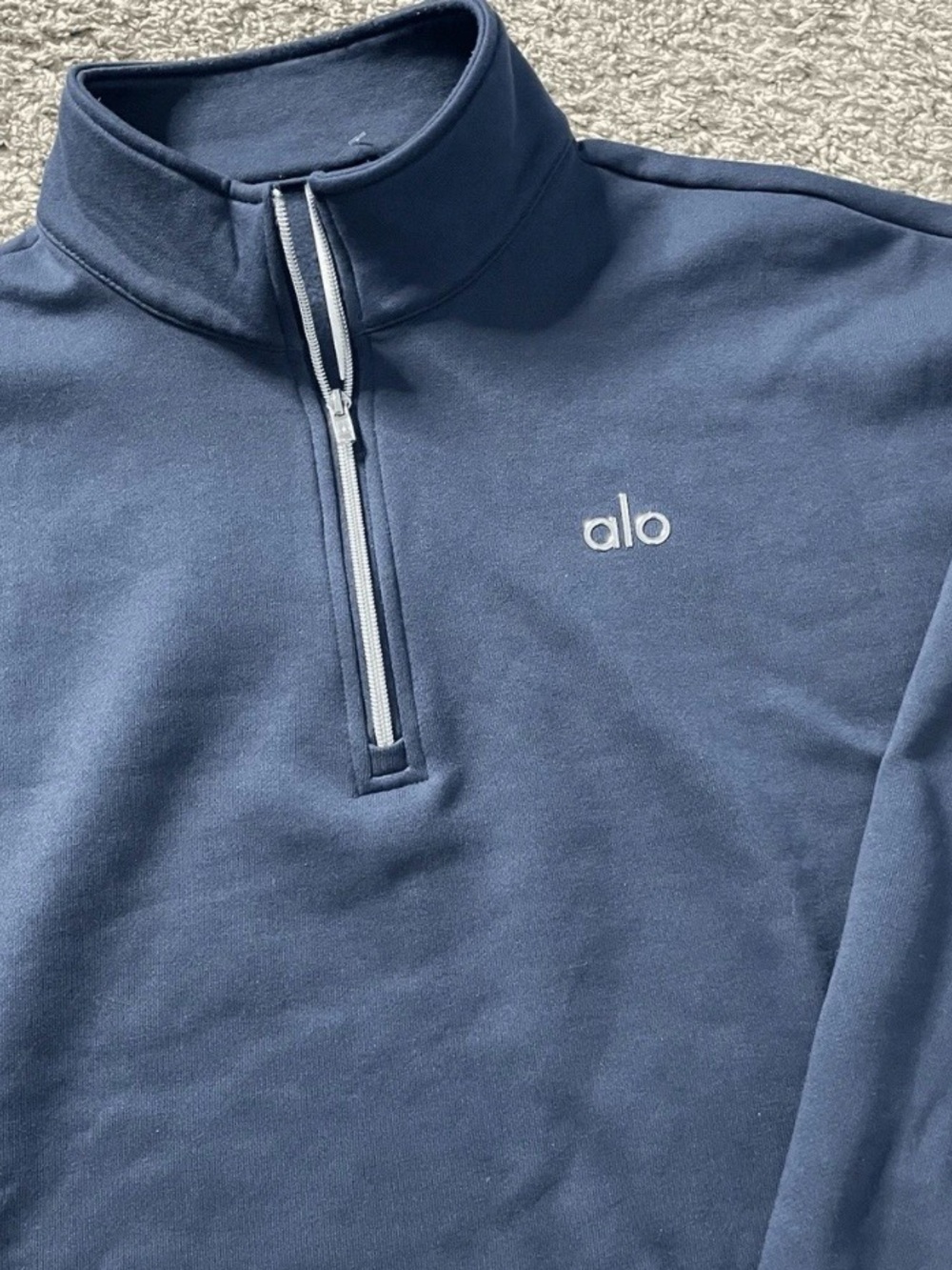 ALO Yoga Navy Crewneck Pullover with White Zip Trim